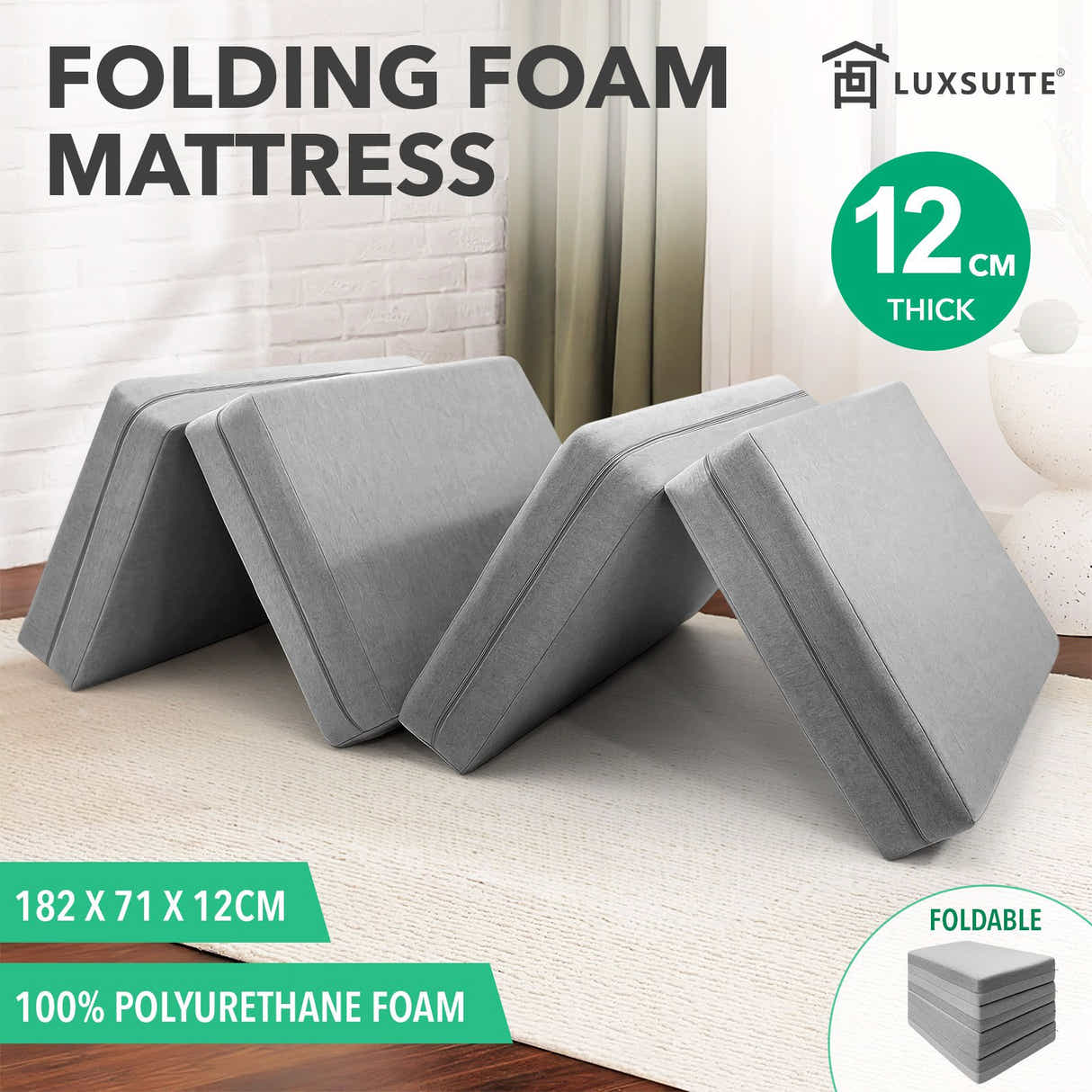 DS BD Foldable Foam Mattress 4 Folding Bedding Sofa Couch Cot Bed 12cm Thick