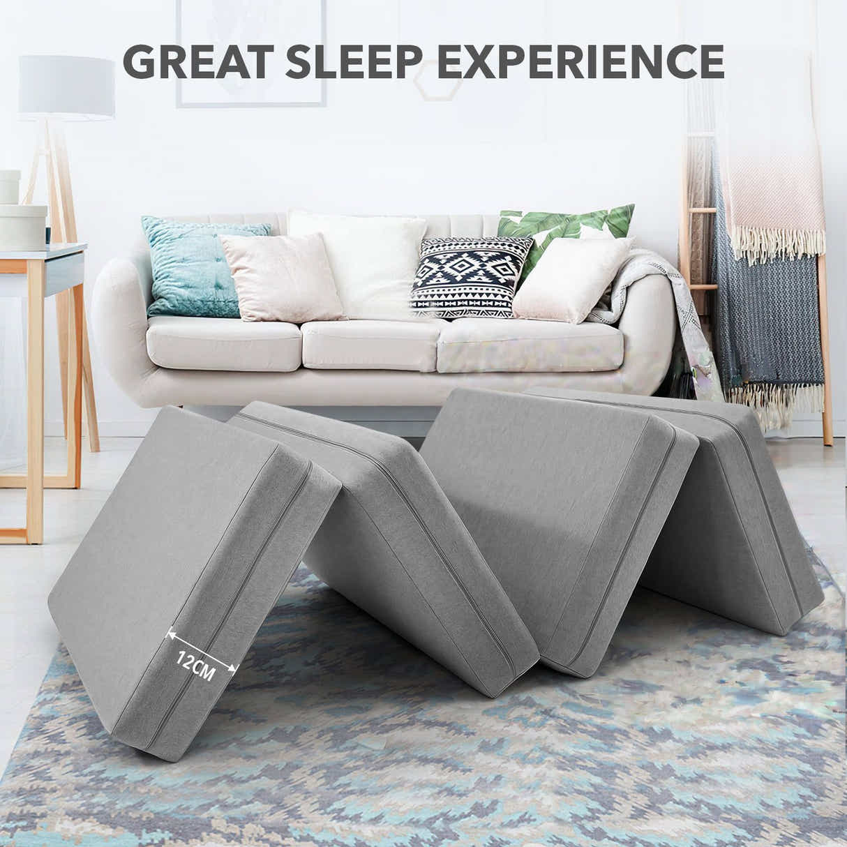 DS BD Foldable Foam Mattress 4 Folding Bedding Sofa Couch Cot Bed 12cm Thick