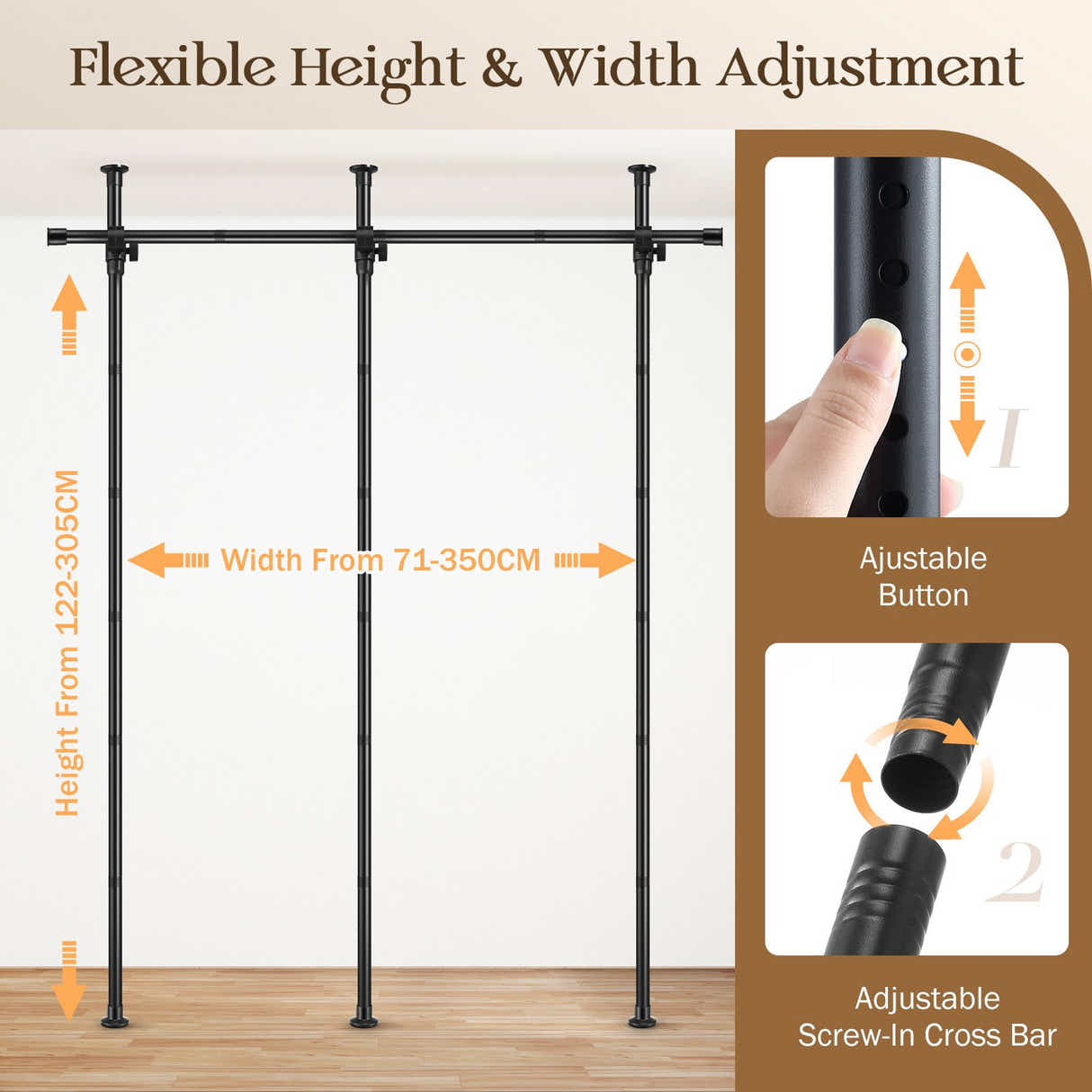 DS BD Room Divider Curtain Rod No Drill Tension Wall Partition Separator Privacy