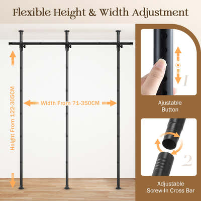 DS BD Room Divider Curtain Rod No Drill Tension Wall Partition Separator Privacy