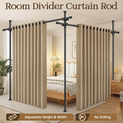 DS BD Room Divider Curtain Rod No Drill Tension Wall Partition Separator Privacy