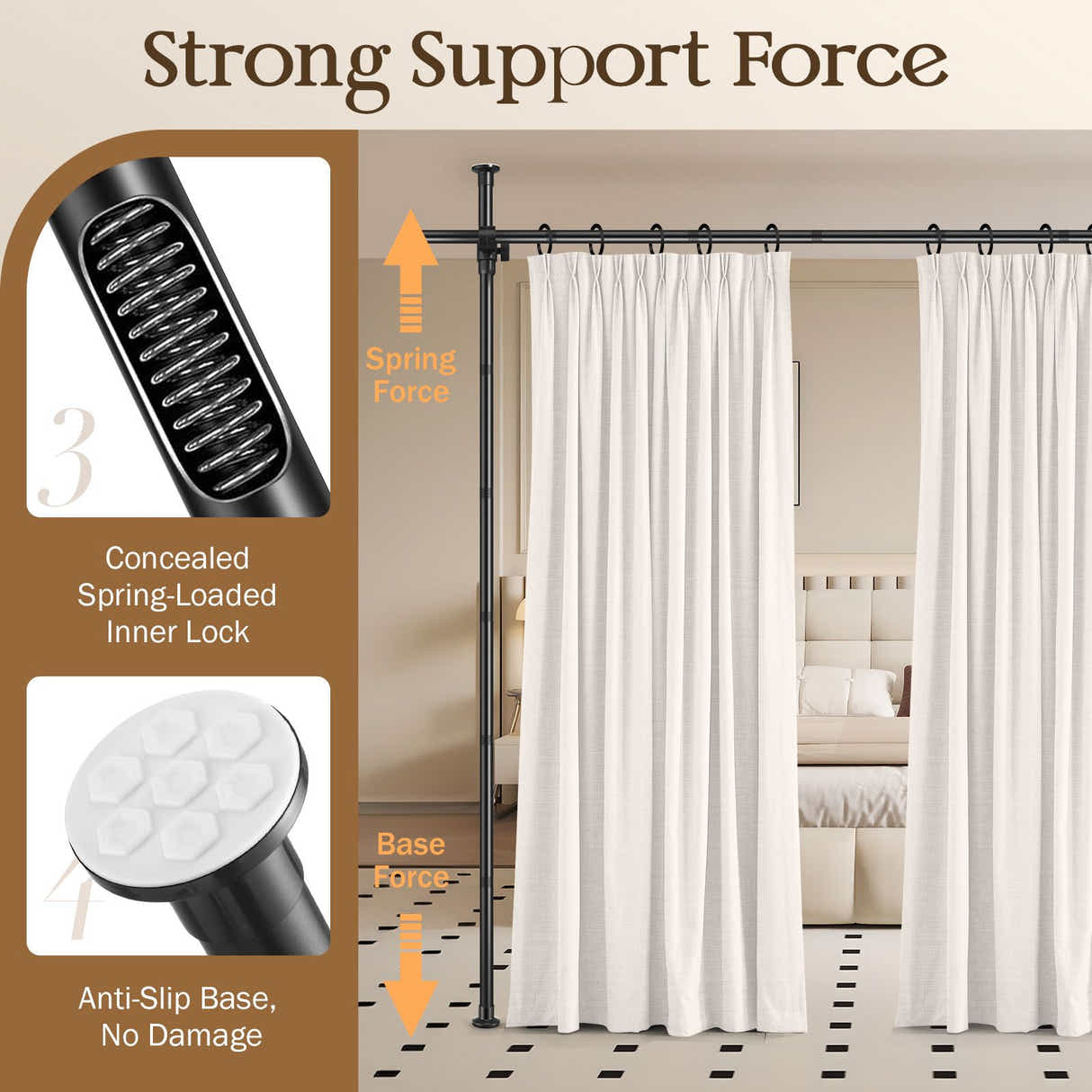 DS BD Room Divider Curtain Rod No Drill Tension Wall Partition Separator Privacy