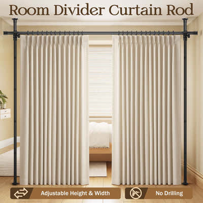 DS BD Room Divider Curtain Rod Separator No Drill Tension Wall Space Partition