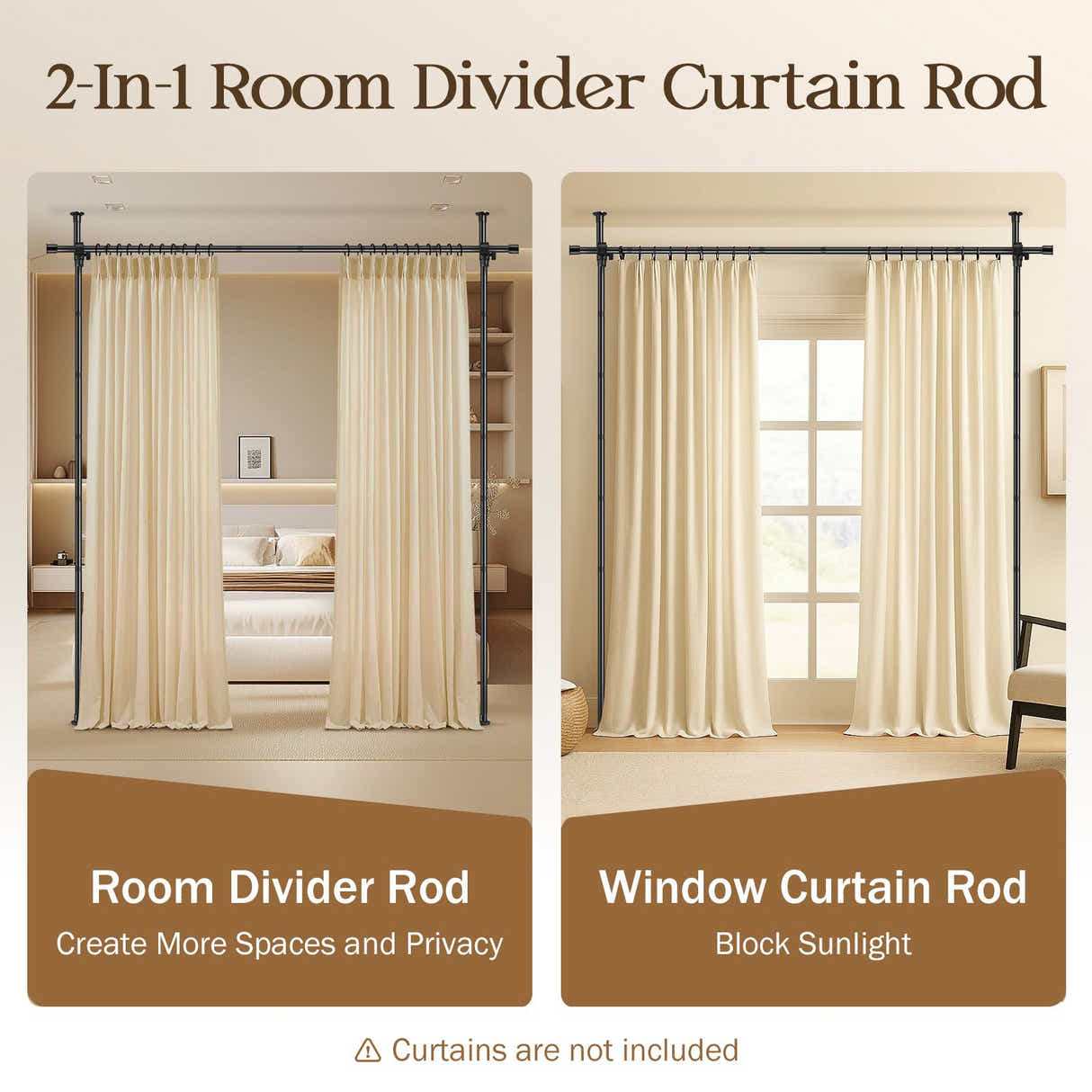 DS BD Room Divider Curtain Rod Separator No Drill Tension Wall Space Partition