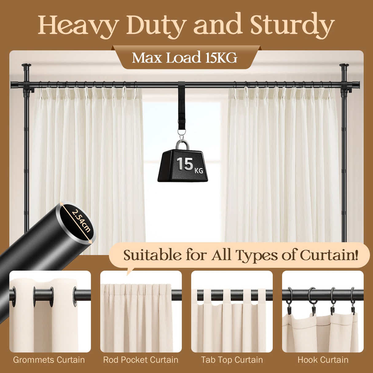 DS BD Room Divider Curtain Rod Separator No Drill Tension Wall Space Partition
