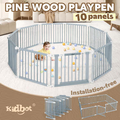 DS BD Kidbot Baby Playpen 10 Panel Wooden Safety Gate Kids Pet Dog Activity