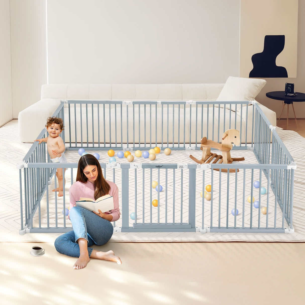 DS BD Kidbot Baby Playpen 10 Panel Wooden Safety Gate Kids Pet Dog Activity