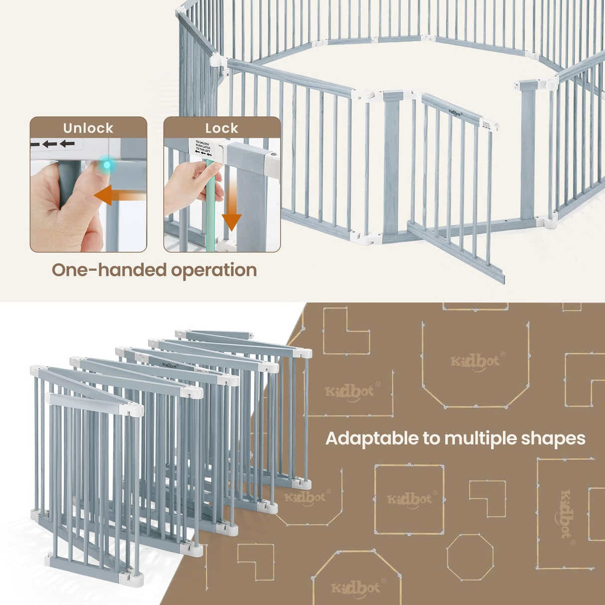 DS BD Kidbot Baby Playpen 10 Panel Wooden Safety Gate Kids Pet Dog Activity