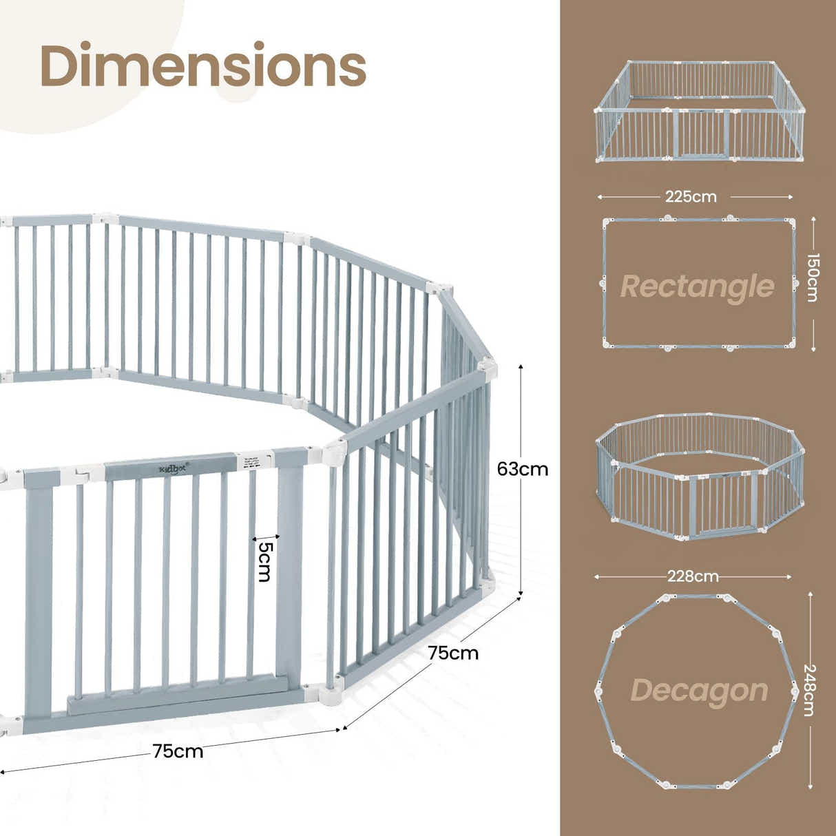 DS BD Kidbot Baby Playpen 10 Panel Wooden Safety Gate Kids Pet Dog Activity
