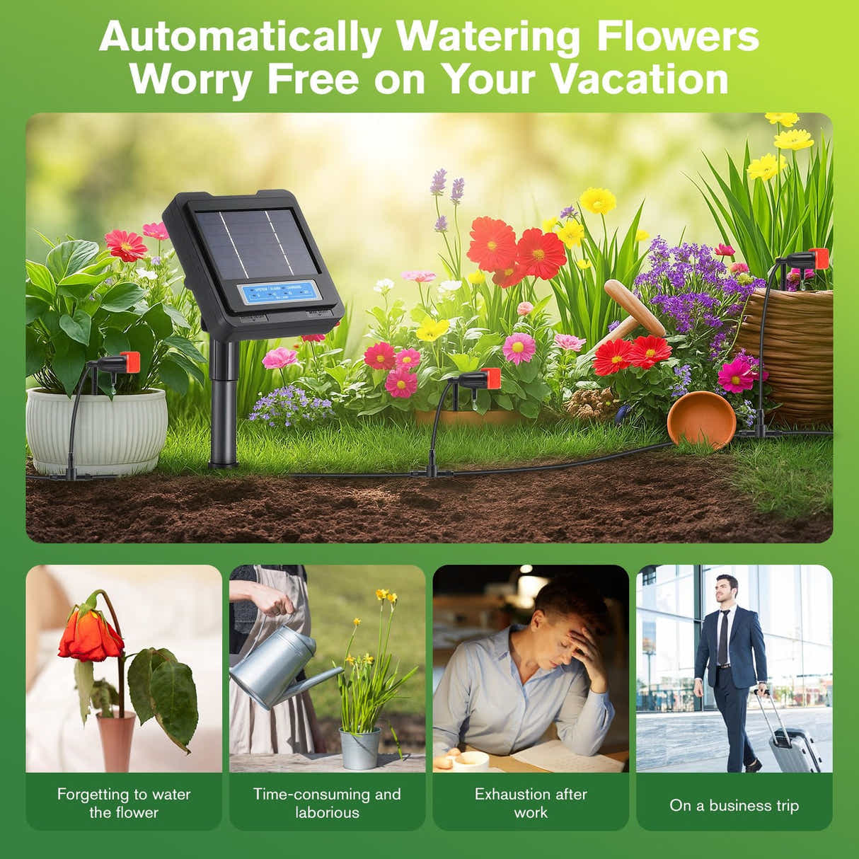 DS BD Solar Irrigation Auto Garden Watering System Automatic Deep Drip Kit DIY