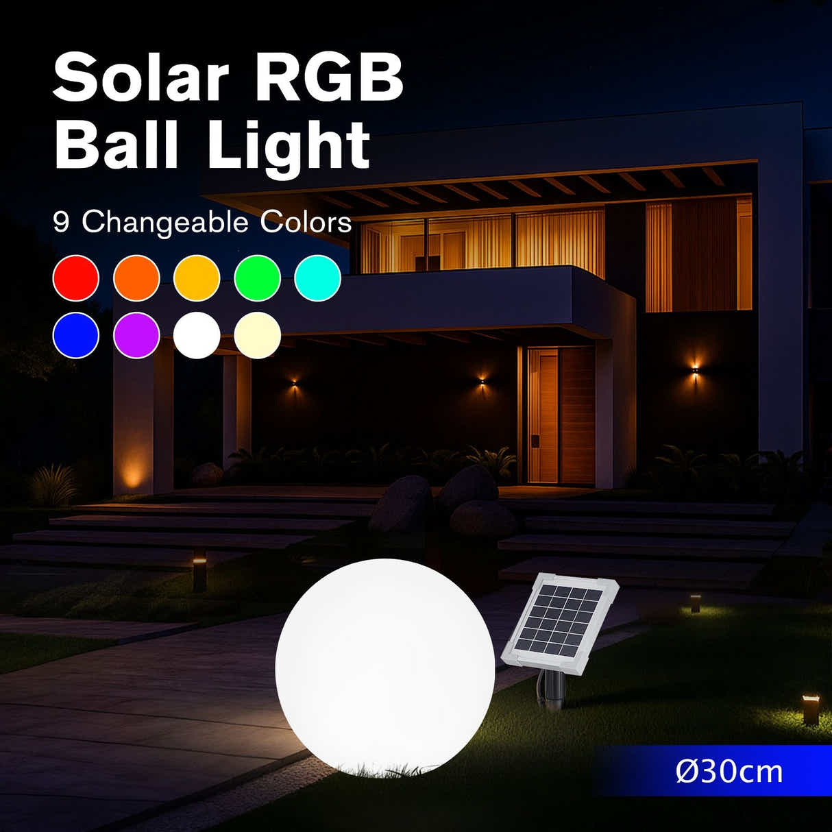 DS BD Solar LED Ball Light Full Moon RGB 9 Colour Changing Lighting Globe Garden