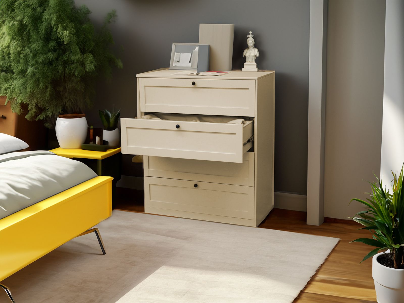 Lonna Steel 4-Drawer Tallboy - Butter Cream