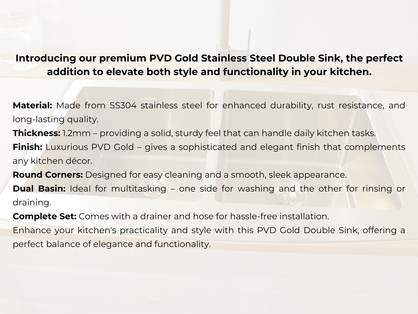 STAINLESS STEEL SINK DOUBLE GOLD