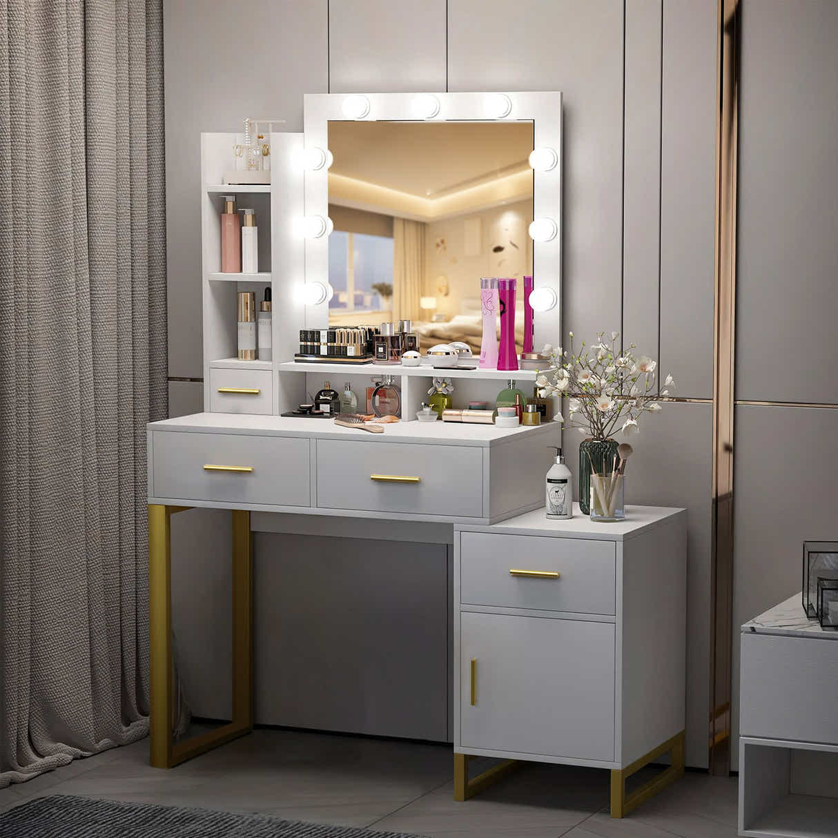 DS BD Hollywood Mirror Makeup Table Vanity Dressing Desk Dresser Bedroom