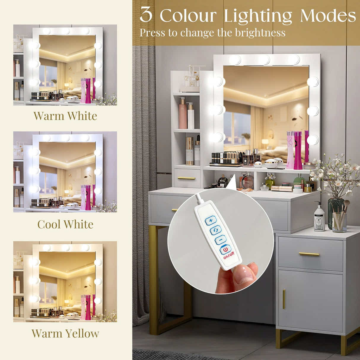 DS BD Hollywood Mirror Makeup Table Vanity Dressing Desk Dresser Bedroom