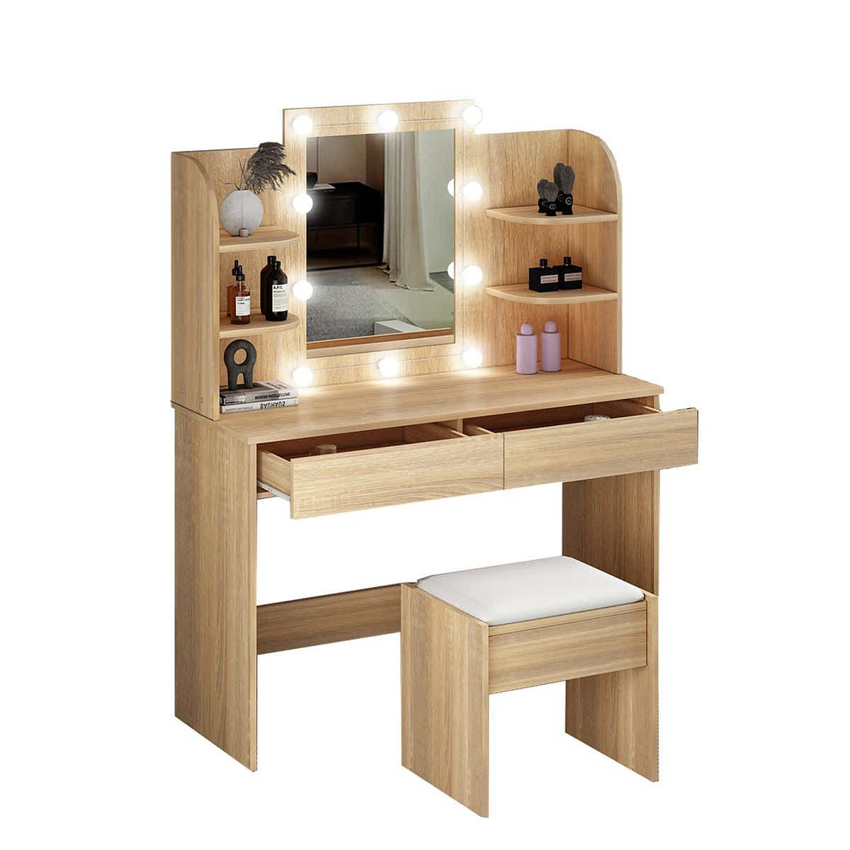 DS BD Dressing Table Lighting Dresser Vanity Makeup Mirror Desk Stool Set 10 LED