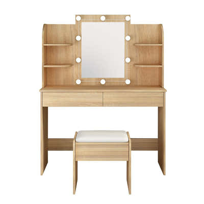 DS BD Dressing Table Lighting Dresser Vanity Makeup Mirror Desk Stool Set 10 LED