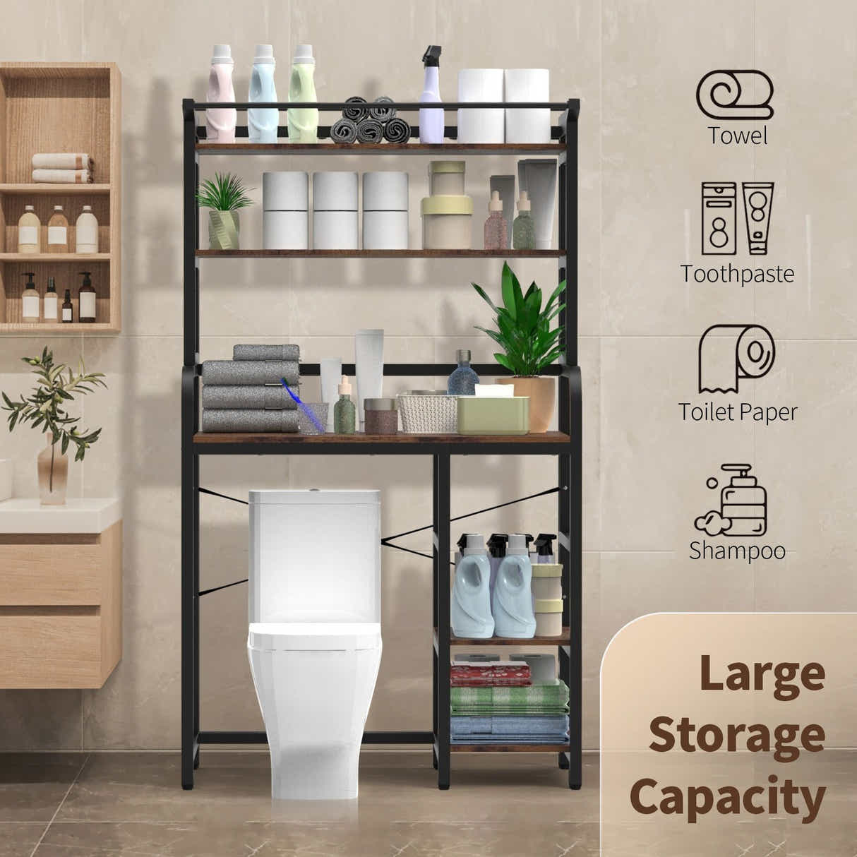 DS BD Over The Toilet Shelf Laundry Storage Rack 5 Tier Space Saver Towel
