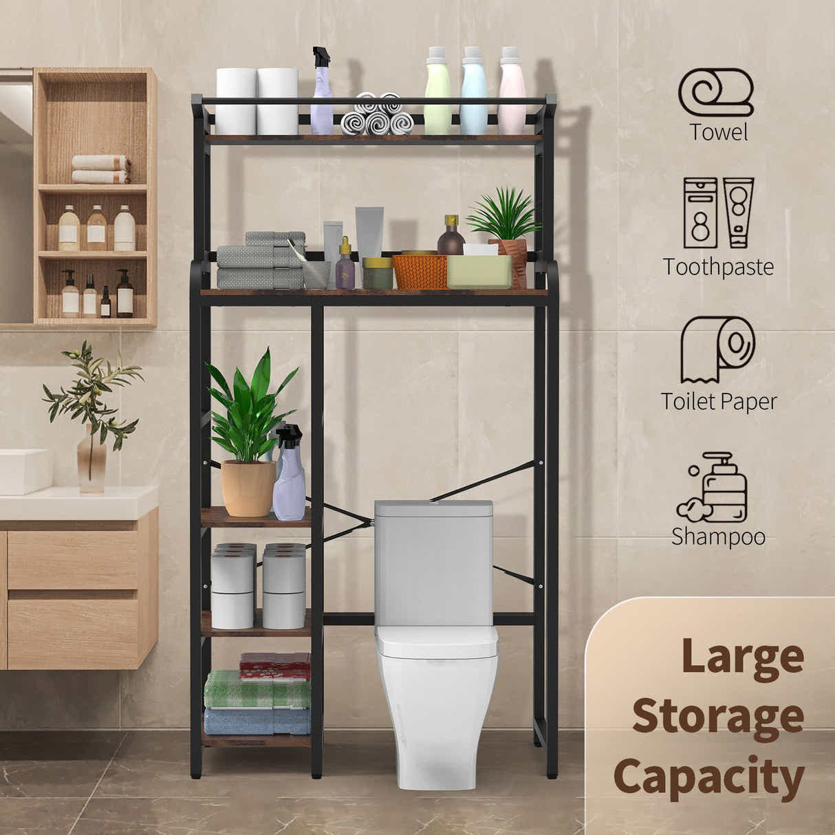 DS BD 5 Tier Shelf Laundry Storage Rack Over Above Toilet Washing Machine