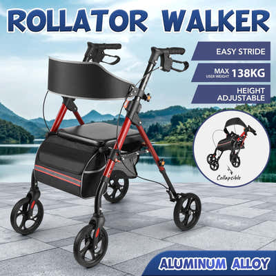 DS BD Rollator Walker Seat 4 Wheel Seniors Elderly Lightweight Walking Mobility
