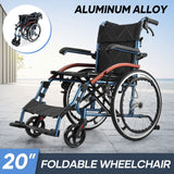 DS BD Folding Wheelchair 20Inch Mobility Disability Aid Travel Lightweight Wheel