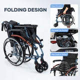 DS BD Folding Wheelchair 20Inch Mobility Disability Aid Travel Lightweight Wheel