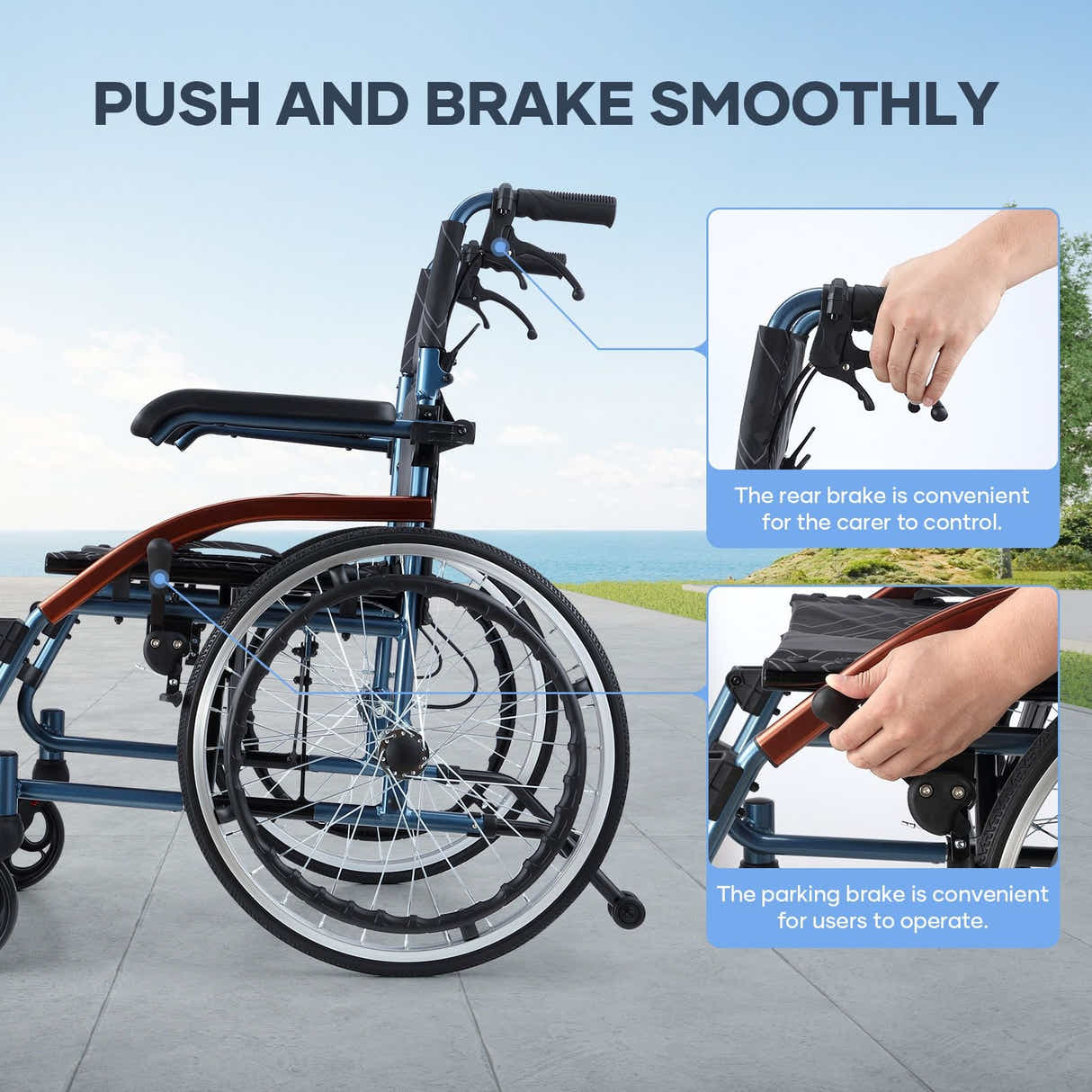 DS BD Folding Wheelchair 20Inch Mobility Disability Aid Travel Lightweight Wheel