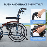 DS BD Folding Wheelchair 20Inch Mobility Disability Aid Travel Lightweight Wheel