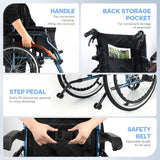 DS BD Folding Wheelchair 20Inch Mobility Disability Aid Travel Lightweight Wheel