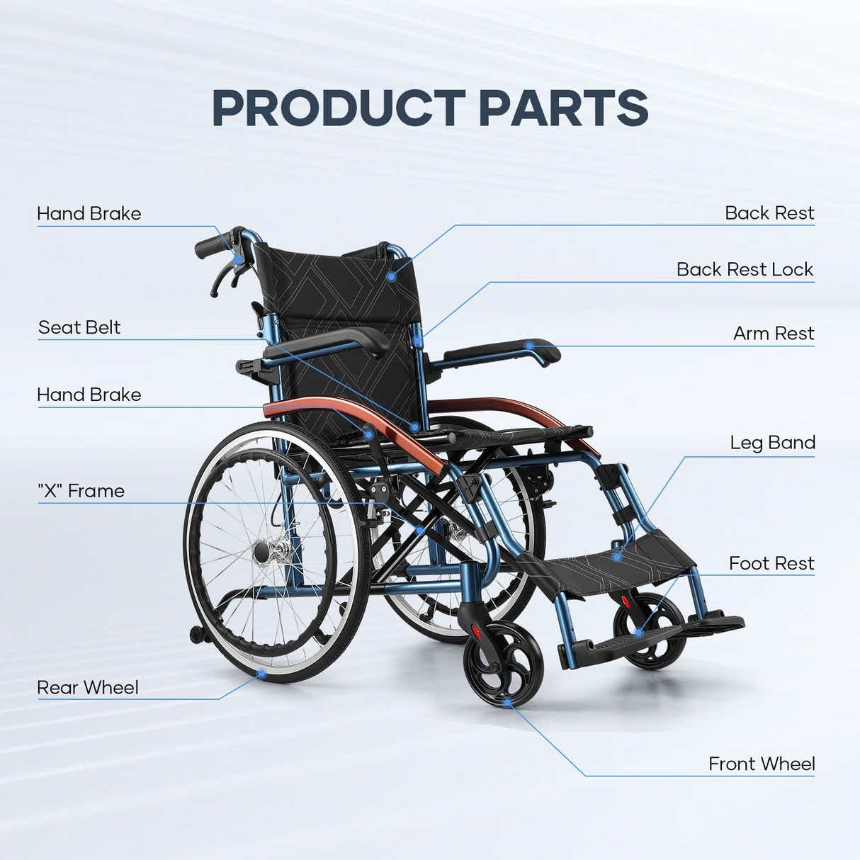 DS BD Folding Wheelchair 20Inch Mobility Disability Aid Travel Lightweight Wheel