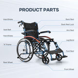 DS BD Folding Wheelchair 20Inch Mobility Disability Aid Travel Lightweight Wheel