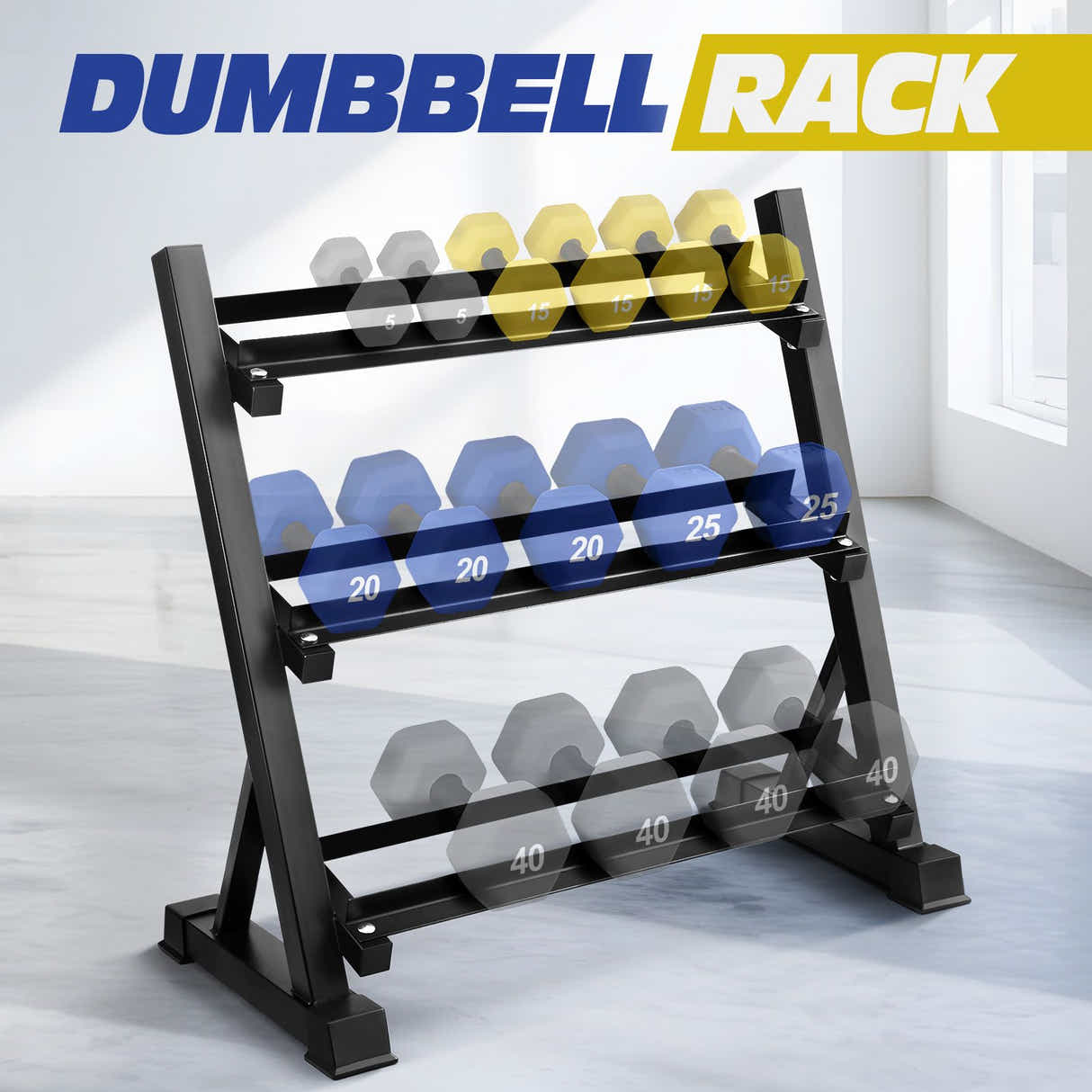 DS BD 3 Tier Dumbbell Rack Weight Set Stand Home Gym Storage Racking Kettlebell