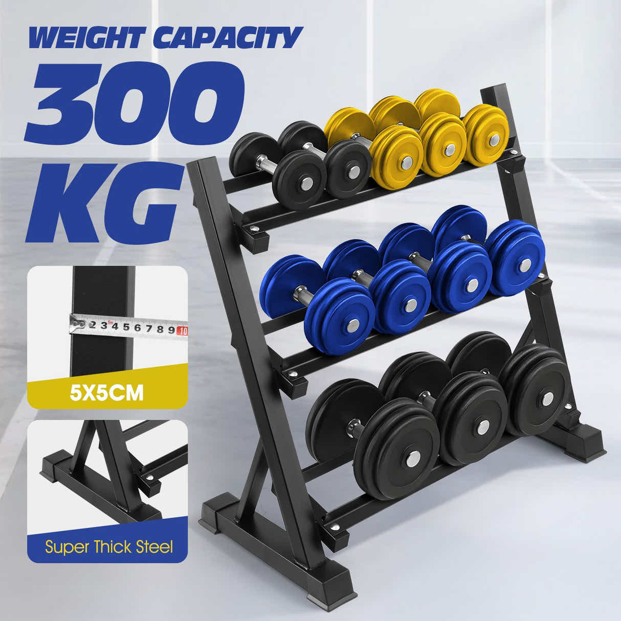 DS BD 3 Tier Dumbbell Rack Weight Set Stand Home Gym Storage Racking Kettlebell