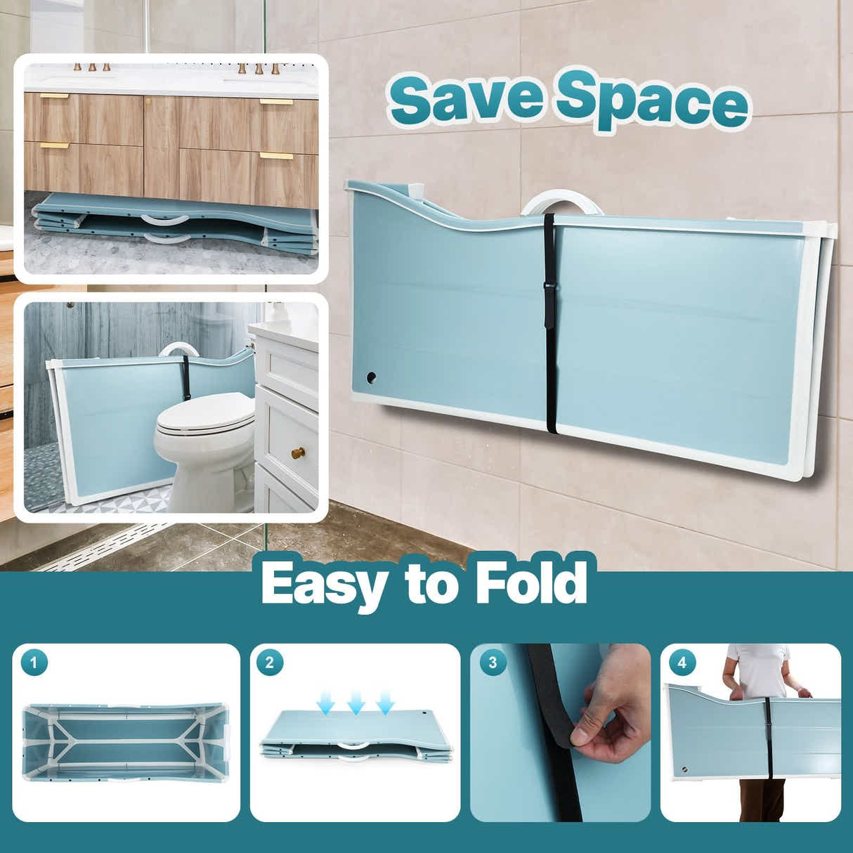 DS BD Large Bath Tub Soaking Water Bathtub Spa Baby Shower Foldable Bathroom