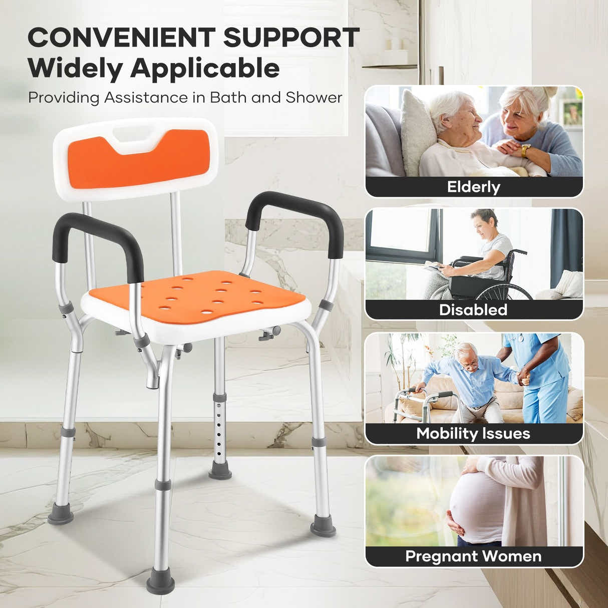 DS BD Shower Chair Bath Tub Seat Stool Toilet Bathroom Bedside Mobility Raised