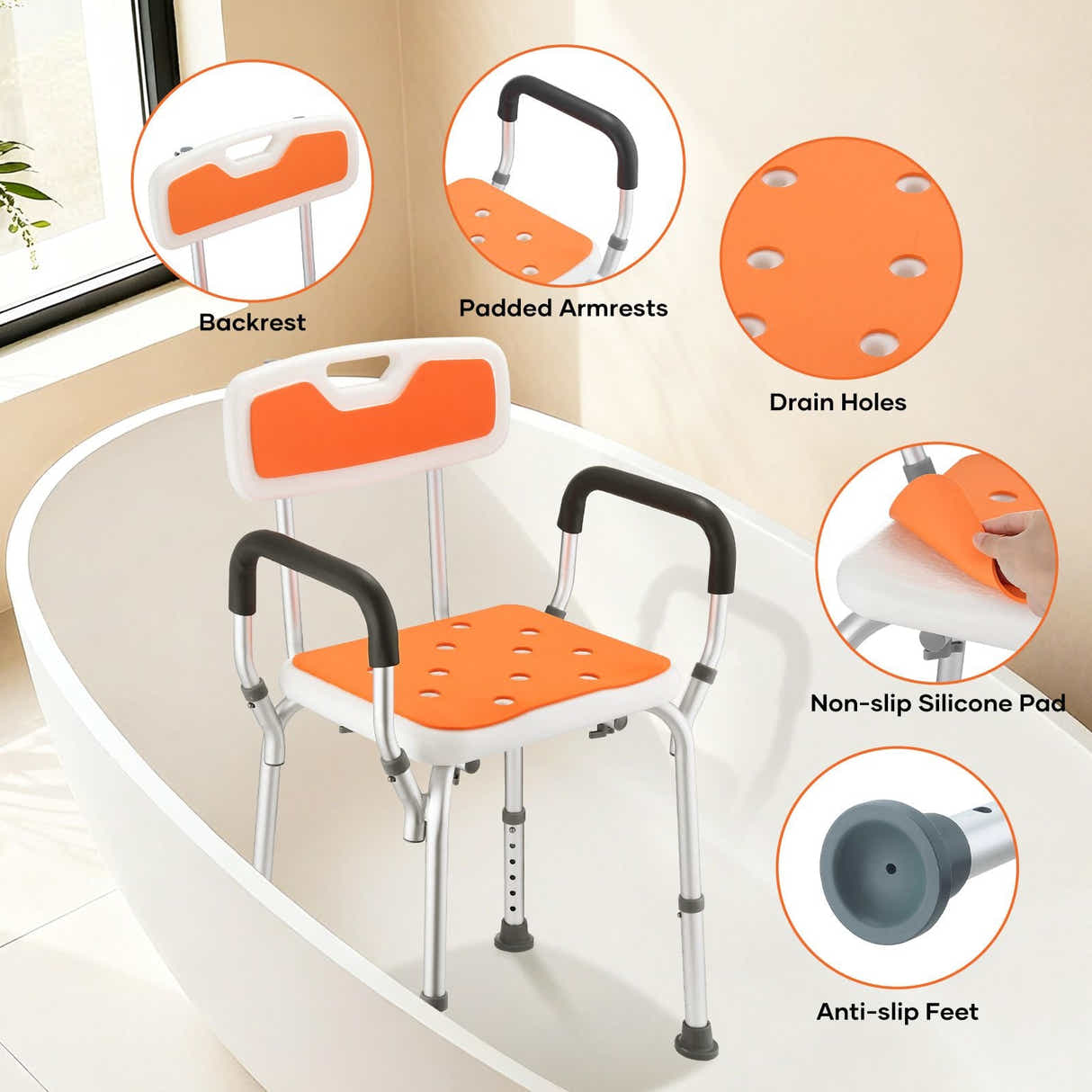 DS BD Shower Chair Bath Tub Seat Stool Toilet Bathroom Bedside Mobility Raised