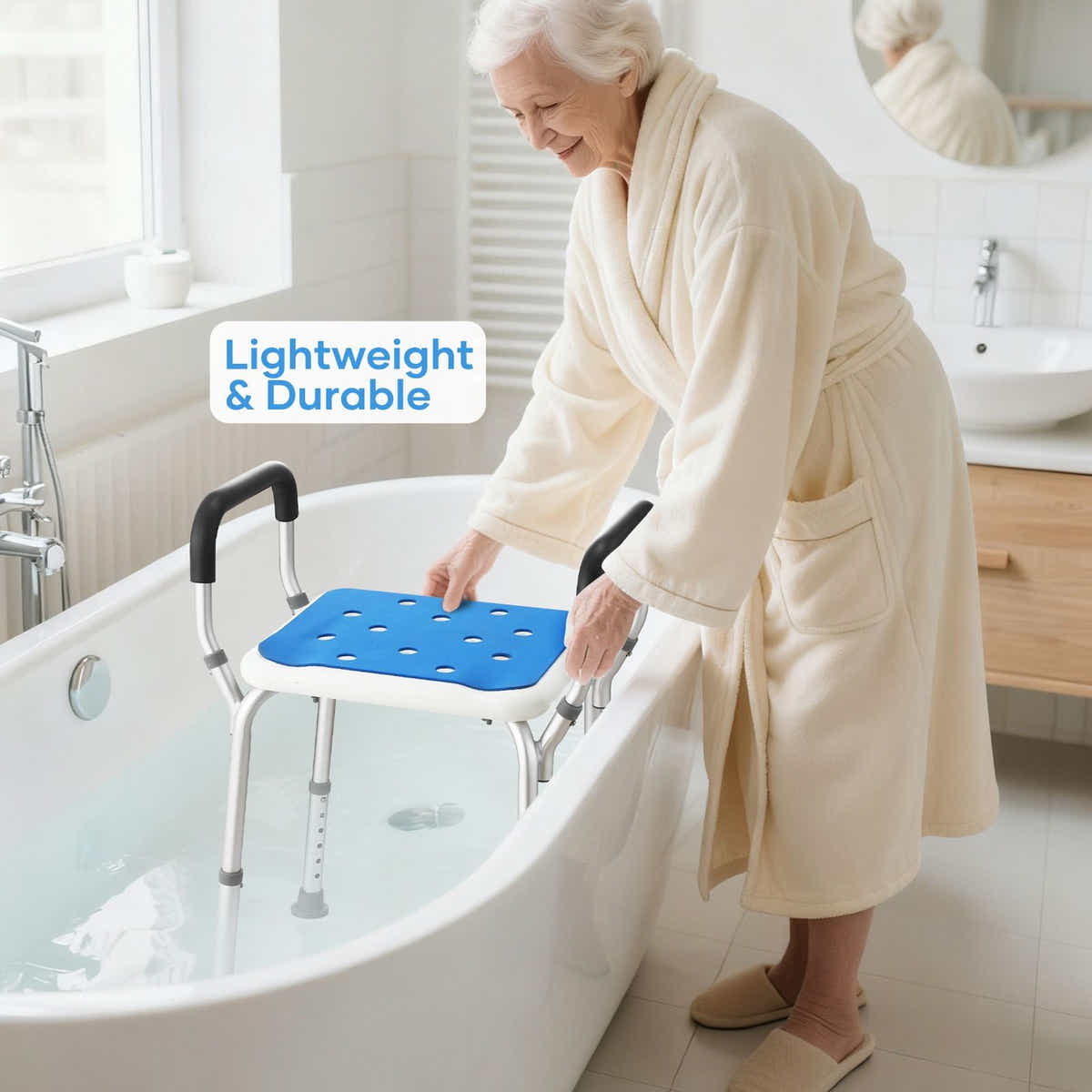 DS BD Shower Chair Seat Bath Tub Stool Bathroom Toilet Bedside Mobility Raised