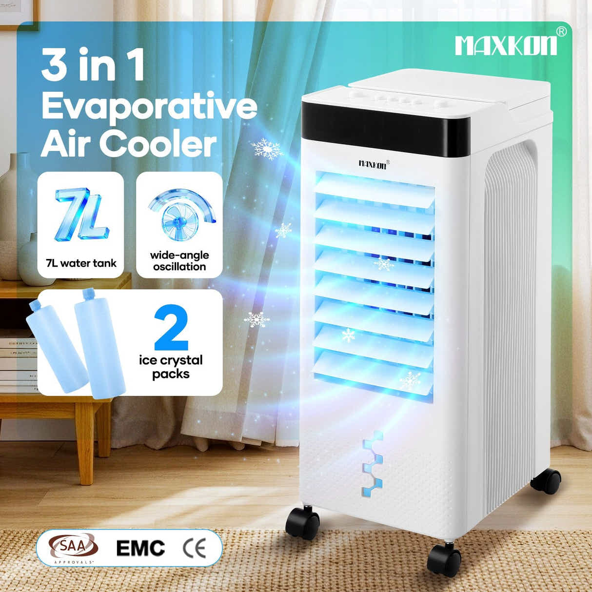 DS BD Evaporative Air Cooler Conditioner Humidifier Quiet Cooling Fan 7L Water