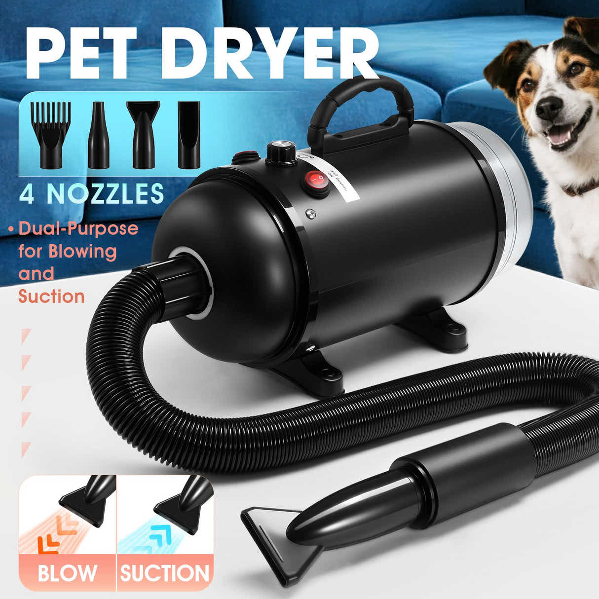 DS BD Dog Hair Dryer Vacuum Pet Cat Grooming Kit 4 Nozzles Hairdryer Blower Blow