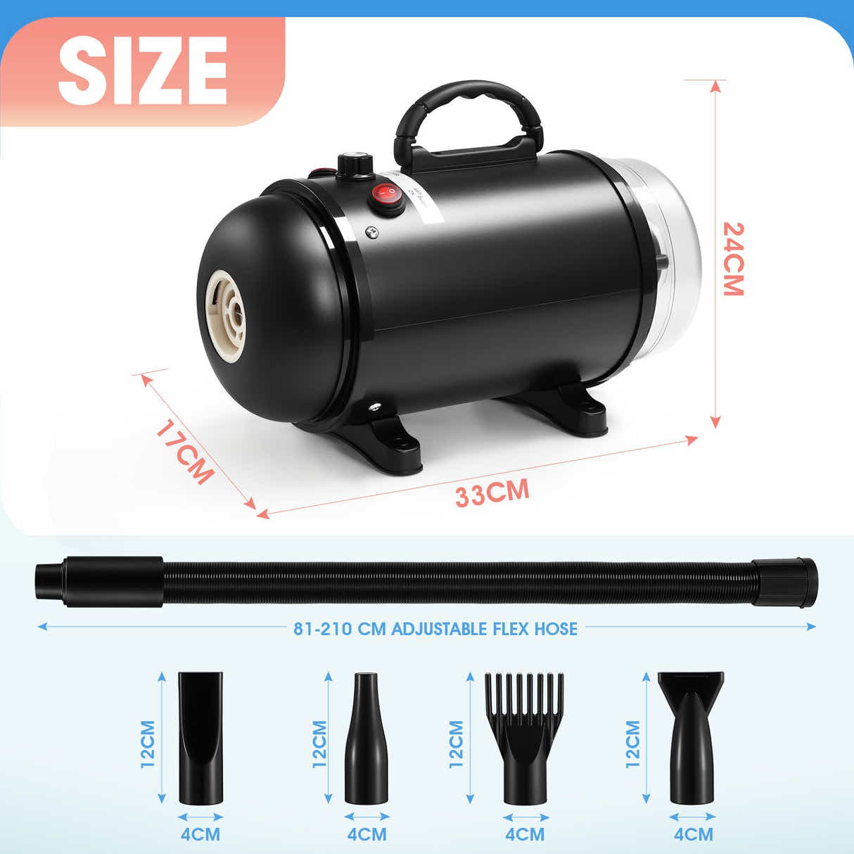 DS BD Dog Hair Dryer Vacuum Pet Cat Grooming Kit 4 Nozzles Hairdryer Blower Blow