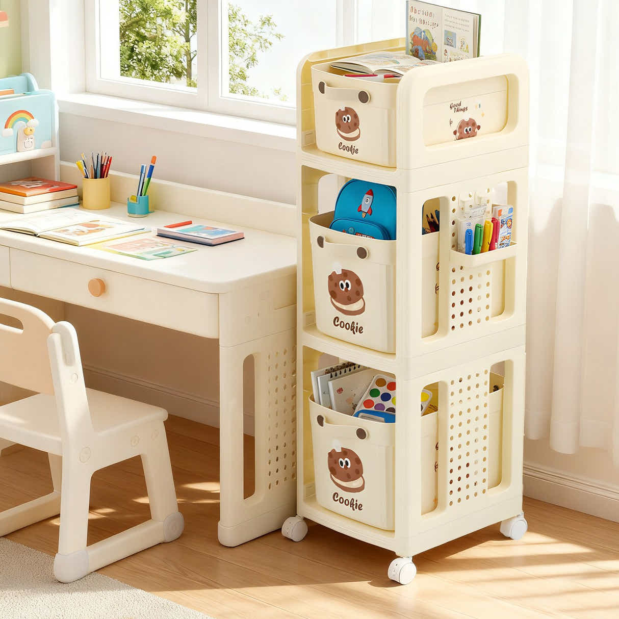 DS BD Kids Bookshelf Toy Storage Box Bin Drawers Bookcase Montessori Shelf Rack