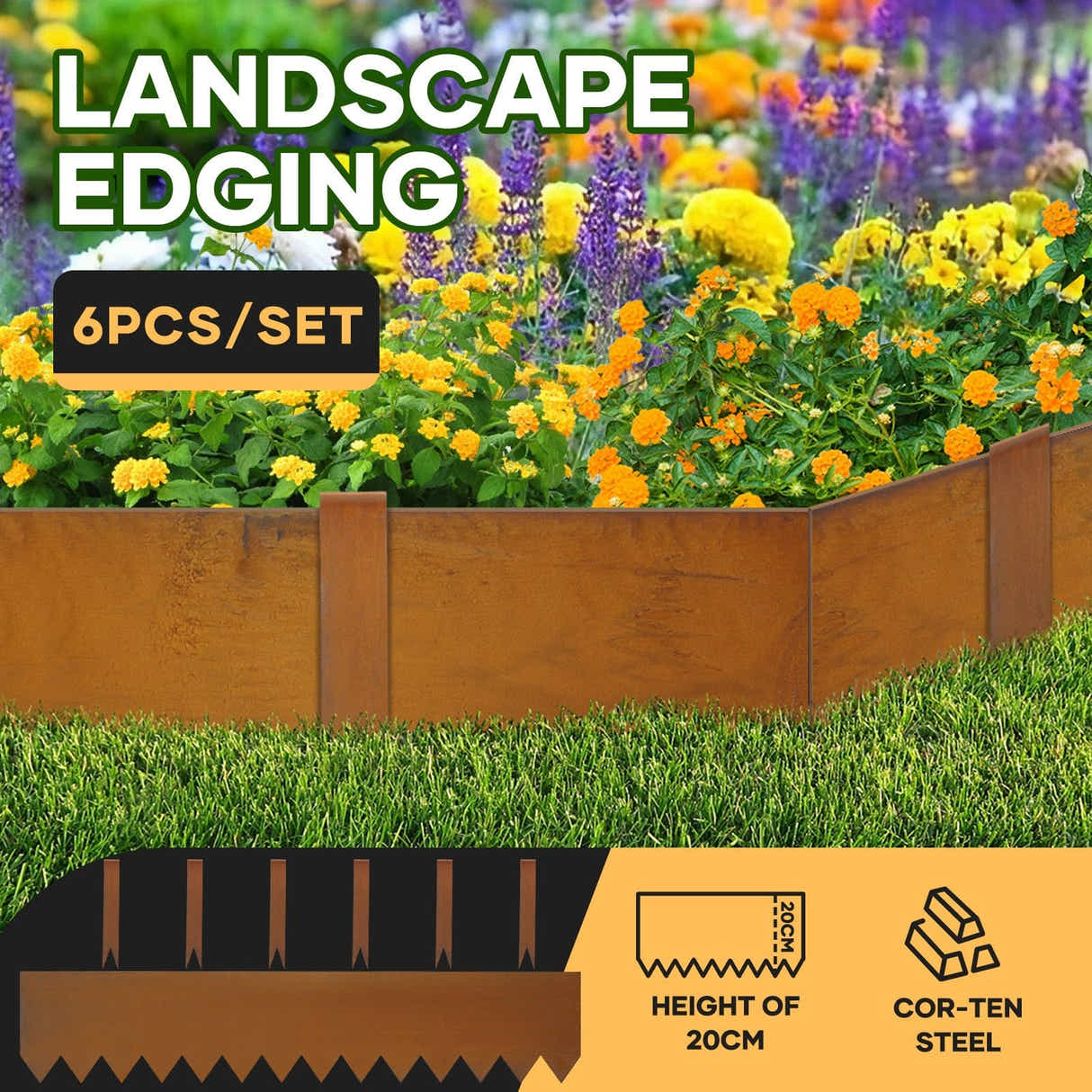 DS BD 6pcs Garden Edging Set Lawn Landscape Border Plant Grass Flower Bed Raised