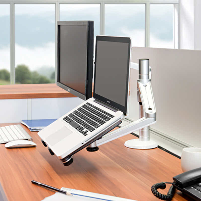 DS BS 2-in-1 Adjustable Dual Arm Desk Mounts Stand Holder Monitor and Laptop