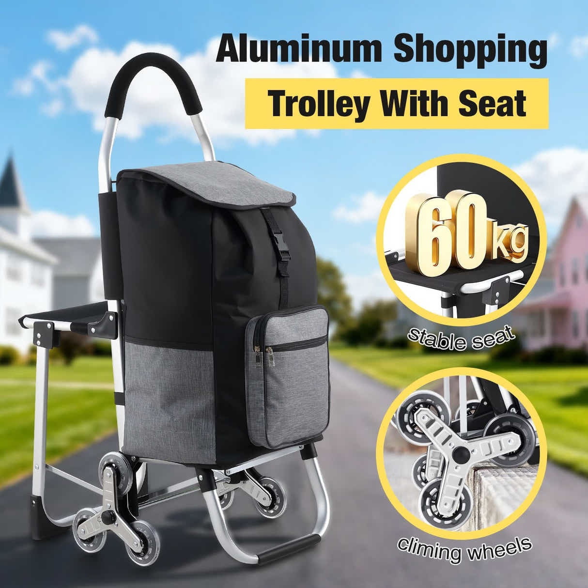 DS BD Shopping Cart Folding Trolley Dolly Grocery Bag Stair Climbing Wheels