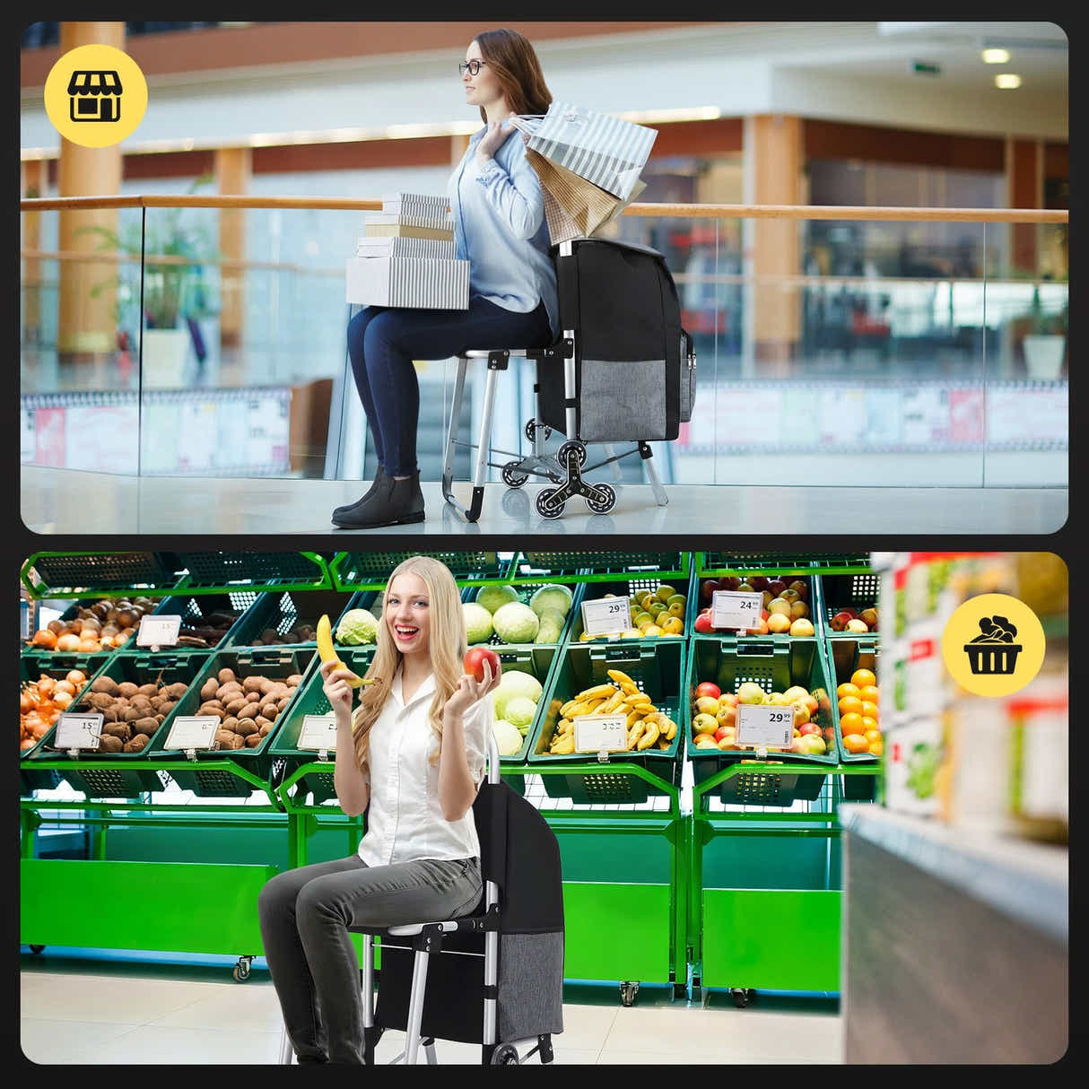 DS BD Shopping Cart Folding Trolley Dolly Grocery Bag Stair Climbing Wheels