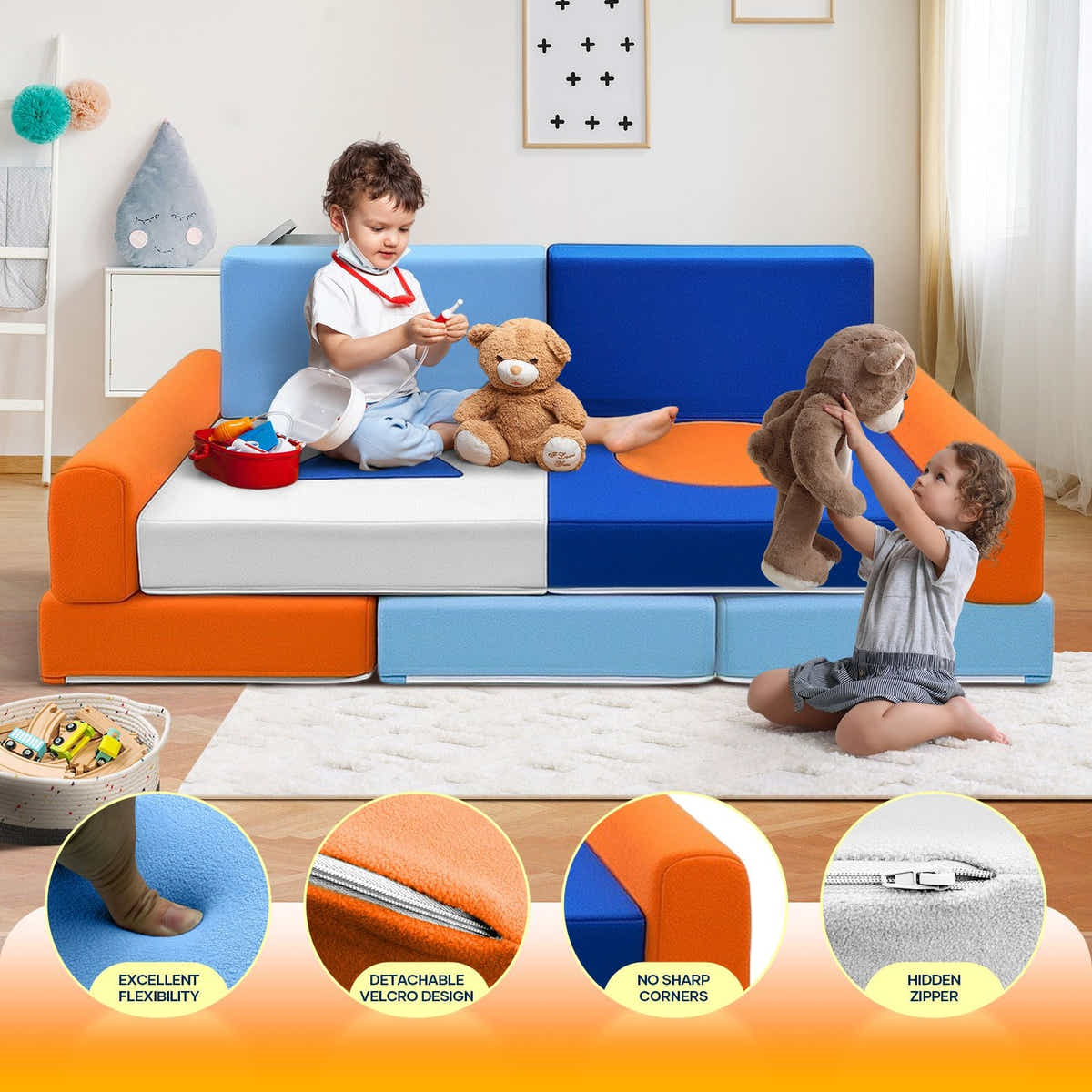 DS BD Kids Sofa Set Modular Play Lounge Chair Ball Pit Playset Playroom 11Pcs