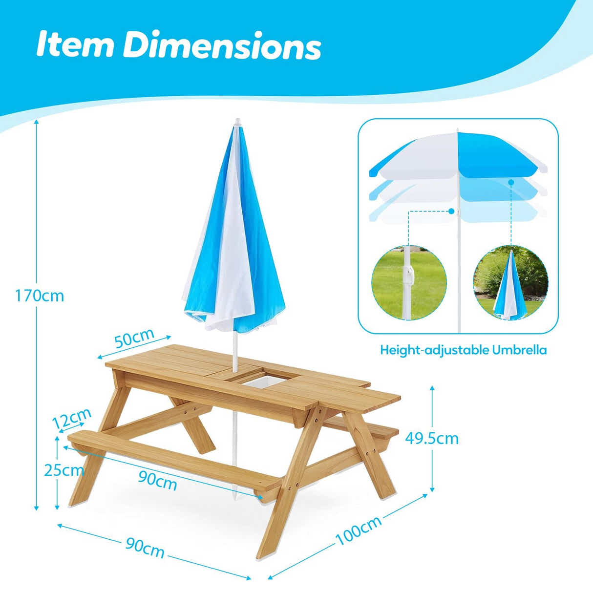 DS BD Kids Sand Water Table Chairs Set 3 in 1 Picnic Camp Activity Sandpit Desk