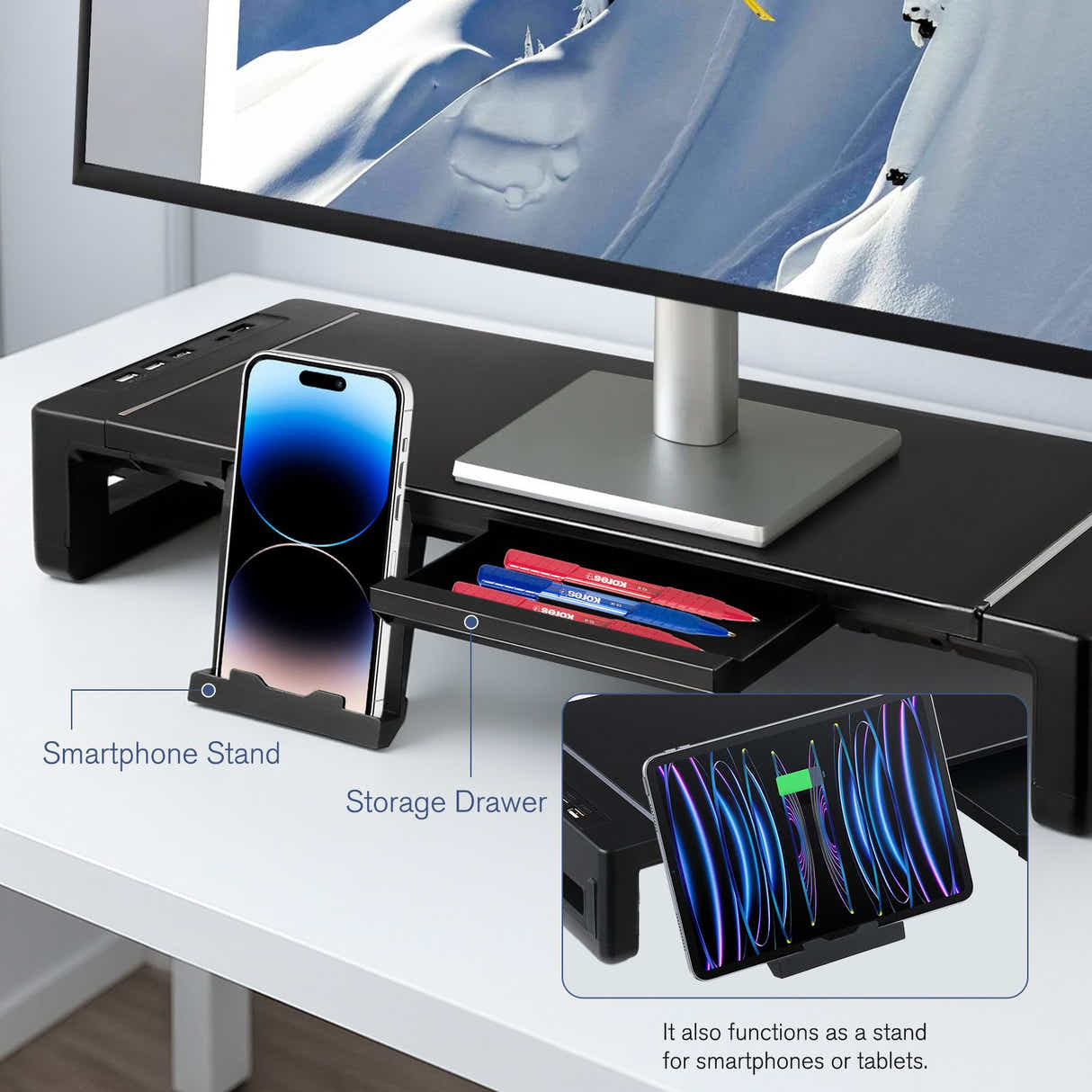 DS BD PC Monitor Laptop Stand Adjustable Folding USB 3.0 2.0 Charging Station