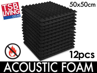 Pyramid Acoustic Foam Panels 50 × 50cm – 12 Pack