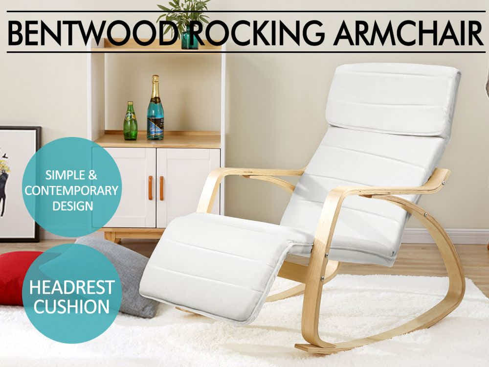 Bentwood Rocking Armchair with Footrest - Beige